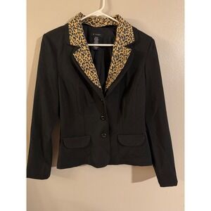 B. SMART Women Black Blazer Leopard Print Collar Button Front Jacket Size‎ 12